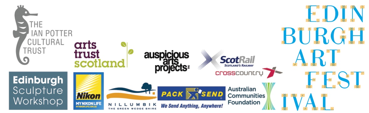 Edinburgh Art Festival, Ian Potter Cultural Foundation Trust, Australian Communities Fund, Auspicious Arts Projects, Arts Trust Scotland, Federation Square, Nilumbilk Shire Council, Pack n Send Eltham, Cross Country Rail, Scotrail